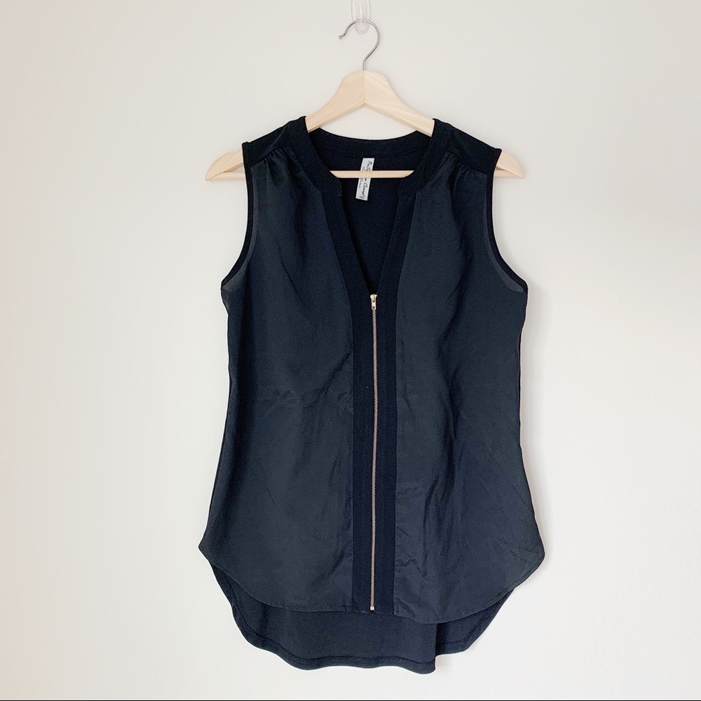 Black Mixed Media High-Low Top